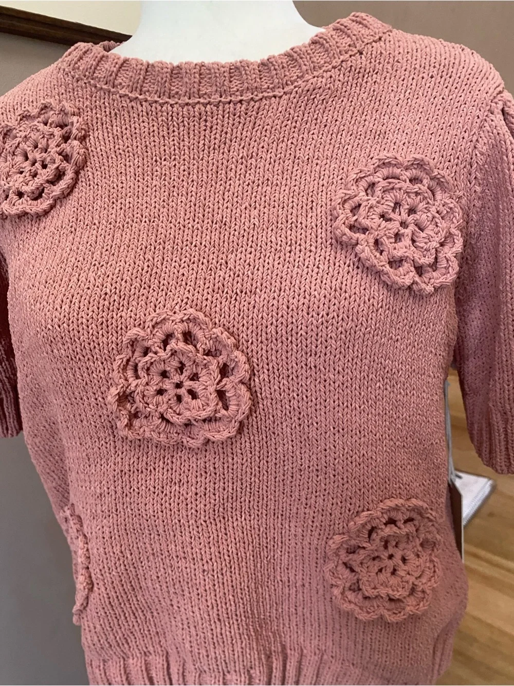 Joie Womens NWT Rosette Dusty Rose Short Sleeve Sweater